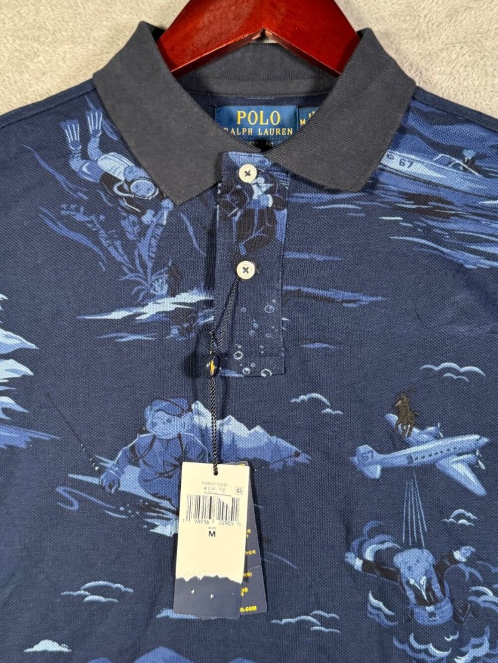 Polo Ralph Lauren Shirt Men M Blue Spy Bear Casino Diving James Bond Classic fit